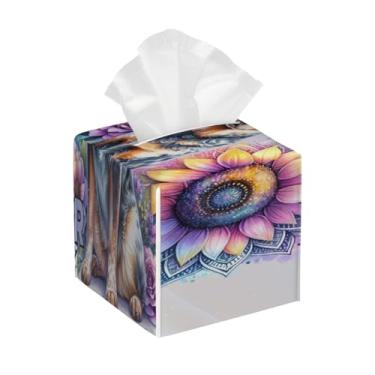 Imagem de Capa quadrada de couro para caixa de lenços de papel à prova d'água, fofo, cão, organizador de papel facial com cinto inferior, estojo de lenços para mesa, banheiro, escritório, mesa, carro