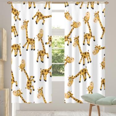 Imagem de 2 conjuntos de painéis girafa estampa animal lindas cortinas transparentes arejadas com filtro leve painéis de cortina leve cortina de porta janela para sala de estar, quarto, jantar, 84 polegadas de