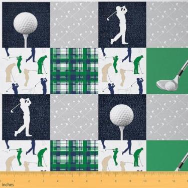 Imagem de Tecido temático de golfe por The Yard Aquarela Verde Azul Cinza Grades Listras Tecidos para Suprimentos de Costura Esportes Radicais Estilo Jogo Tecido para Decoração de Quarto e Estofamento DIY 2