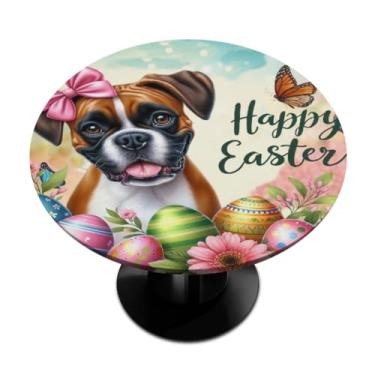 Imagem de hongjinglin Toalha de mesa redonda com borda elástica de Páscoa, toalha de mesa redonda limpável para ambientes internos e externos, pátio, jantar, cozinha, festival, decoração para mesas de 102 a 111