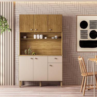 Imagem de Armário Cozinha Compacta Style Com 6 Portas E 1 Gaveta Em Mdp Freijó/vanilla/cp-ripado Freijó - Kits Paraná