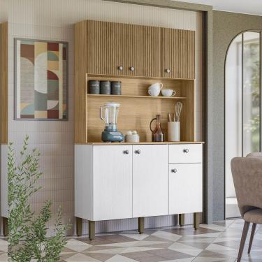 Imagem de Armário Cozinha Compacta Style Freijó/supremo/cp Ripado Freijó 6 Portas E 1 Gaveta - Kits Paraná