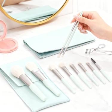 Imagem de 8 peças mini pincéis de maquiagem macarons base pincel macio cabelo conjunto de maquiagem escova portátil ferramentas de beleza (verde)