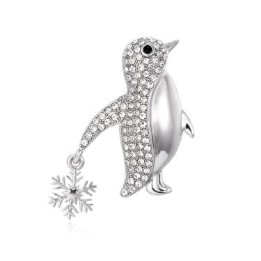 Imagem de Broche de pinguim de floco de neve CZ para mulheres homens bonito cristal brilhante zircônia cúbica Natal inverno flor animal lapela pinos acessórios de roupas decorações de festa de Natal joias