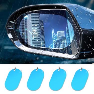 Imagem de HEVLE 4 peças de filme de espelho retrovisor de carro, filme de espelho antirembaçamento, película de carro com revestimento nano transparente HD, adesivo protetor transparente à prova d'água à prova