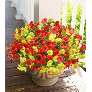 Imagem de Mães artificiais para atividades ao ar livre, plantas falsas de outono para decoração de outono, 12 pacotes de glória matinal de seda com aparência de eucalipto, verdade, resistentes a UV, mães falsas