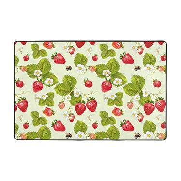 Imagem de Zeraoke Adoráveis tapetes de área de morango para sala de estar 1,2 x 1,5 m, tapete macio e moderno, tapetes antiderrapantes para decoração de casa, tapete lavável para quarto, jantar, dormitório,