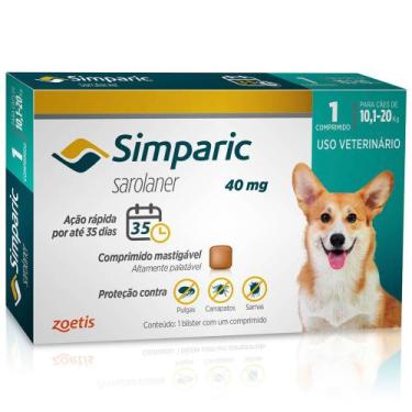 Imagem de Antipulgas e Carrapatos Simparic 40 mg para Cães de 10,1 a 20 kg com 1