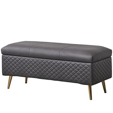 Imagem de FAMEOYA Banqueta para pés otomana banqueta de sofá retangular grande capacidade de armazenamento de couro PU almofada espessa para troca de sapatos domésticos banco de carga 150 kg pufe (tamanho: 110