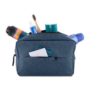 Imagem de Necessaire Grande de Viagem em Poliéster 300D, Azul, 3L com Compartimento Frontal e Alça Lateral, 17 x 25,4 x 8,5 cN