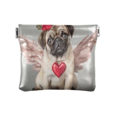 Imagem de Burbuja Valentine Cupid Dog Squeeze Bolsa feminina de couro, portátil, mini porta-moedas, batom, organizador de cosméticos