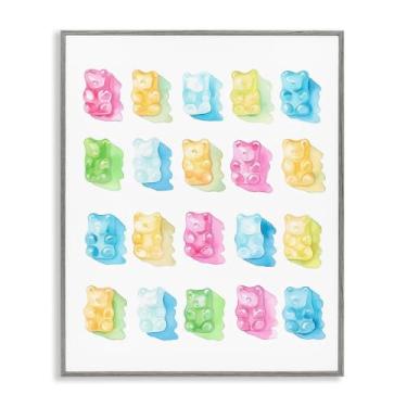 Imagem de Stupell Industries Coleção Pastel Candy Bears Arte giclée emoldurada branca, design por Lil' Rue, 14 x 11