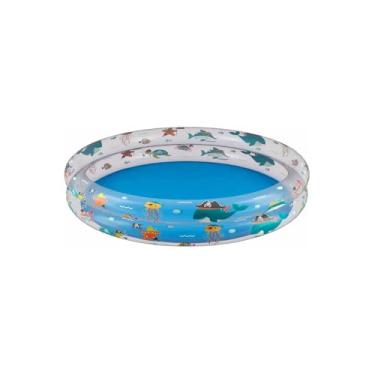 Imagem de Piscina Inflável Redonda 3 Anéis, Estampa Fundo do Mar, 107cm Diâmetro x 25cm Altura, 180 Litros, PVC, Branca, para Crianças Maiores de 2 Anos