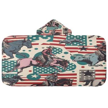 Imagem de Burbuja Toalha de banho com capuz Western Cowboys para crianças, toalha de praia de pelúcia macia absorvente para chá de meninas e meninos 3-10 anos, 61 x 127 cm