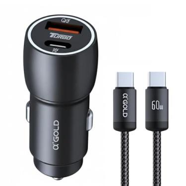 Imagem de Carregador Veicular Turbo 60W Pro Preto com Cabo USB-C, Duas Portas (USB 3.0 + USB-C), LED Premium, 9.1A Fast Charge, Compatível com iPhone e Android, Carro/Veículos