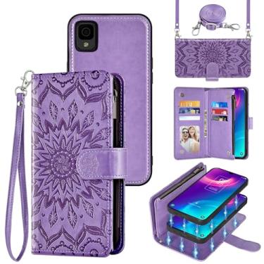 Imagem de Capa de telefone para TCL 30Z/30 LE T602DL Carteira magnética destacável com protetor de tela, alça transversal com suporte para cartão TCL30Z 30 Z 30LE 4G LTE 2022 6,1 polegadas, roxo