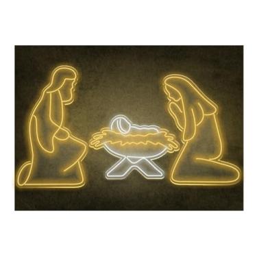Imagem de Luminária Neon Led Presépio Maria José Jesus Manjedoura Amarelo 127/220v