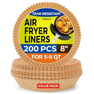 Imagem de Forros de fritadeira a ar para ninja, 200 peças de forros redondos de papel airfryer de 20 cm, descartáveis para forno, frigideiras e assados, papel pergaminho antiaderente e à prova de óleo para