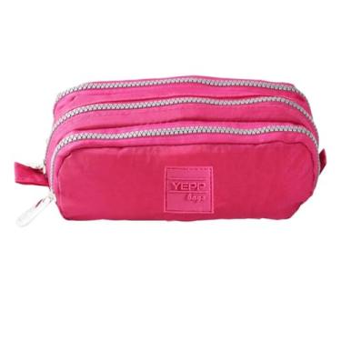 Imagem de Estojo Universitário e Escolar Necessaire Grande 3 Divisões Espaçosas para Materiais Organização Perfeita para Estudantes Material Volta as Aulas (Rosa)