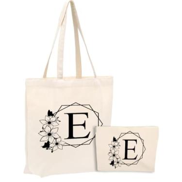 Imagem de Sacola de lona inicial, presentes personalizados, adequada para casamento, aniversário, praia, férias, trabalho, dia das mães, conjunto de bolsa de cosméticos de Natal e sacola de presente monograma