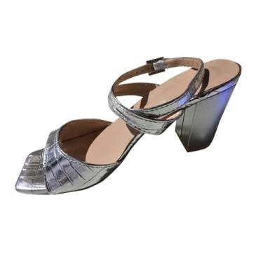 Imagem de Sandálias femininas de salto alto com fivela para uso casual e versátil primavera verão moda lazer ao ar livre sem caixa de sapatos, Prata, 39