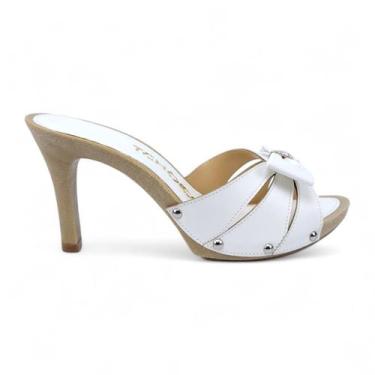 Imagem de Tamanco Tchocco Salto Fino com laço e Strass, Branco, 37