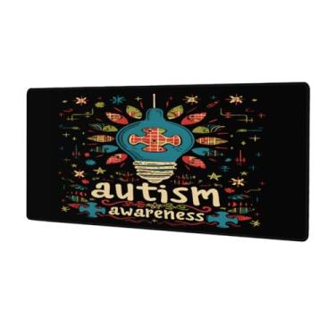 Imagem de Tapete de mouse com design de autismo de lâmpada grande, impermeável, protetor de mesa estendido para computador, base de borracha antiderrapante para escritório, computador, teclado, laptop e mesa de