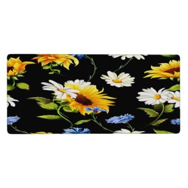 Imagem de Tapete de mouse retrô com flor de girassol grande à prova d'água para computador com base de borracha antiderrapante para escritório, computador, teclado, laptop e mesa de casa, 89,9 x 39,9 cm