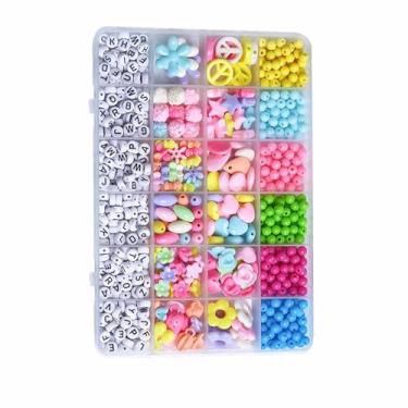 Imagem de aqxreight Crianças Jóias Pulseira Fazendo Contas Kit Polido Quebra-cabeça Educacional Diy Artesanato Brinquedos para Meninas Carta Contas Diy e Lata de Seguro Com Tem Cada Perfuração de Estiramento de PLAY que (Contas de letras)