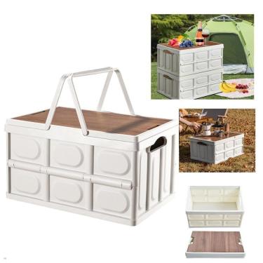 Imagem de Caixa Dobravel Vira Mesa Portatil Armazenamento Cesta Empilhavel Multiuso Banqueta Viagem Praia Portatil Alca Acampament