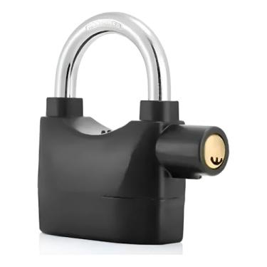 Imagem de Cadeado com Alarme Sonoro 112dB, Aço, 10cm x 7cm x 3cm, Grilhão 10mm, com Baterias e 3 Chaves, para Bicicleta e Moto