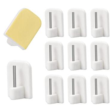 Imagem de 10 ganchos autoadesivos de janela para varões de cortina de rede, ganchos de cortina de rede autoadesivos de PVC gancho autoadesivo de plástico gancho de janela para varão de cortina de rede, branco
