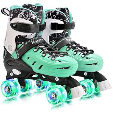 Imagem de Kuxuan Skates Patins para meninas e meninos, crianças, 4 tamanhos, ajustáveis, divertidos, com rodas iluminadas para adolescentes e mulheres, ambientes internos e externos