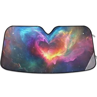 Imagem de Persiana de sol colorida personalizada com coração de nebulosa para para-brisa de carro capa de para-brisa automotiva dobrável universal engraçada protetor solar floral L, 144,8 cm x 80 cm