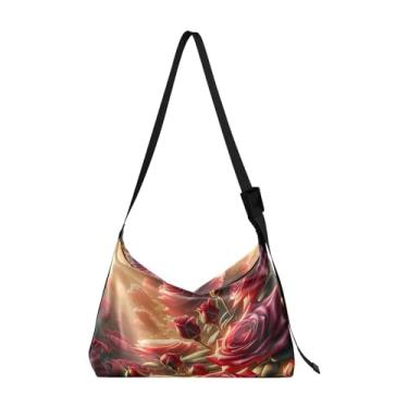 Imagem de Bolsa tiracolo grande de couro com macieiras de outono, bolsa tiracolo moderna, bolsa masculina de couro, Linda rosa vermelha vintage, One Size