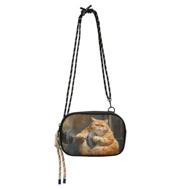 Imagem de TSENQUE Bolsa feminina divertida para academia Fat Cat Bolsas transversais pequenas bolsas de ombro para viagem pochete carteira para celular