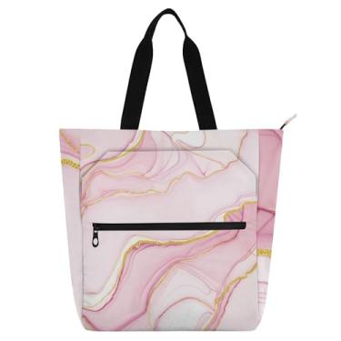 Imagem de GAIGEO Sacola abstrata rosa de mármore blush para mulheres, trabalho, lona, escola, bolsa para professores, presente para amantes de livros