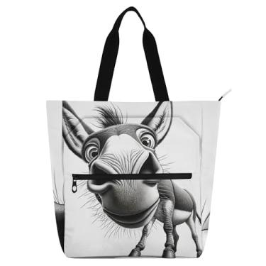 Imagem de GAIGEO Sacola escolar de nylon impermeável engraçada burro com zíper para meninas, meninos, mulheres, professores, viagens, trabalho, compras