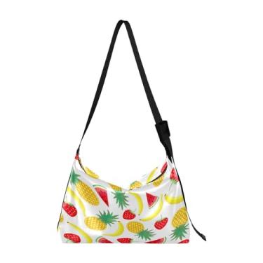 Imagem de Bolsa de ombro Hobo para sorvete e picolés aquarela, bolsa de ombro de couro, bolsa tiracolo masculina de couro, Bananas amarelas abacaxis suculentas, One Size