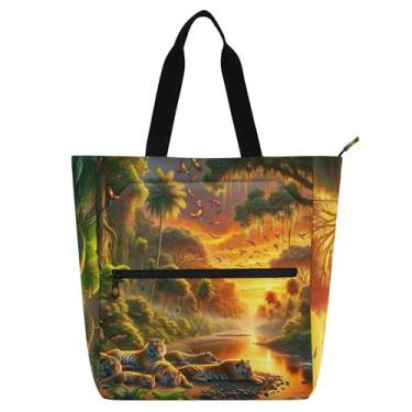 Imagem de GAIGEO Bolsa feminina com paisagem de animais tropicais tigre para trabalho, praia, escola, bolsa para professores com compartimentos