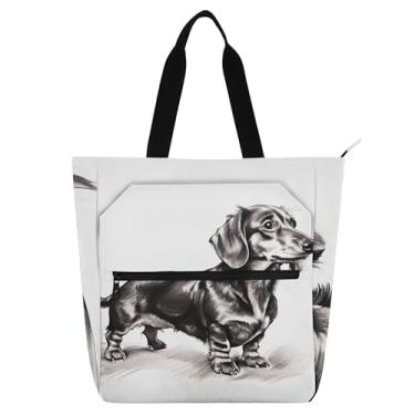Imagem de Bolsa feminina Dachshund com estampa de cachorro, bolsa de trabalho de lona, praia, livros, zíper, bolsas para professores, presentes para amantes de livros