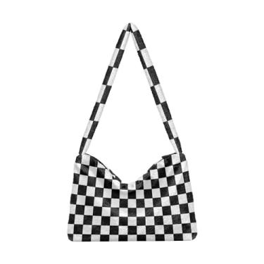 Imagem de GAIGEO Bolsas de ombro femininas coloridas com estrelas aquarela, bolsa de ombro feminina, bolsa feminina para uso ao ar livre, Grade preta e branca, One Size