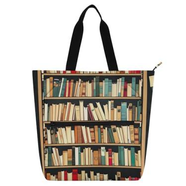 Imagem de GAIGEO Bolsa feminina de trabalho de lona de praia para livros com zíper, presente infantil fofo para amantes de livros