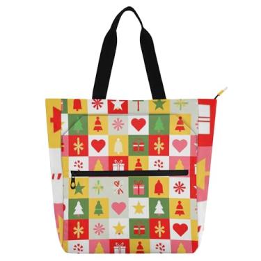 Imagem de Bolsa feminina geométrica quadrada de Natal para trabalho, lona, escola, bolsa média, para amantes de livros, presentes