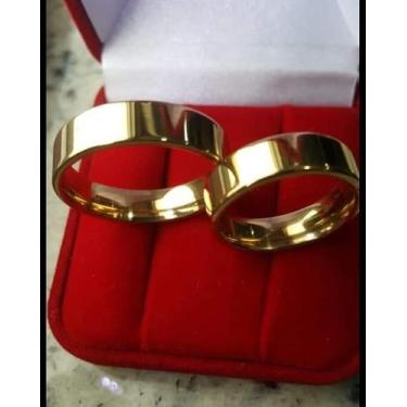 Imagem de Alianças o Par Reta Banhada a Ouro 18K  6 mm Elegância e Sofisticação 