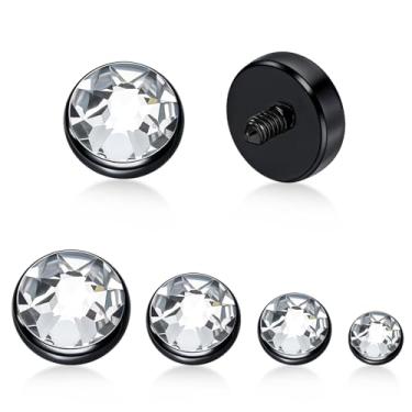 Imagem de QUZIONE Conjunto de joias de piercing dérmico, âncora de piercing de superfície de pele de 14G, 4 tamanhos de partes superiores de cristal (3/4/5/7 mm) – Joias corporais microdérmicas com base de grau