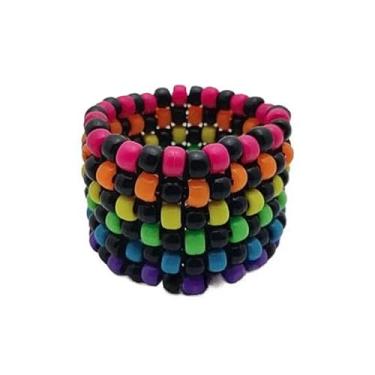 Imagem de LokoLucx Acessórios de cena Kandi Pulseira Rave, punho Kandi elástico, estilo arco-íris escuro, EDM Rave Lovers, Plur, Dopamina, 8.27''-9.1''