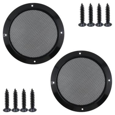 Imagem de Crapyt Capa de malha para alto-falante de 12,7 cm, capa de grade de alto-falante redonda de carro para áudio doméstico/carro, moldura de plástico ABS e protetor de subwoofer de malha de metal com