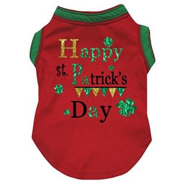 Imagem de Petitebella Camisa de algodão vermelha Happy St Patrick's Day Roupas para cães (3GG, vermelha)