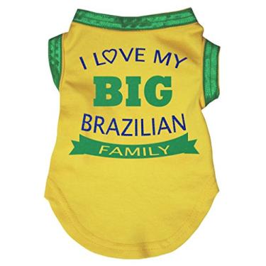 Imagem de Petitebella Camiseta I Love My Big Brazilian Family Puppy Dog (Amarelo, Médio)